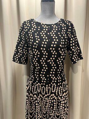 Danny and Nicole Black Beige Polka Dot Dress Womens Size 8 Short Sleeve Office